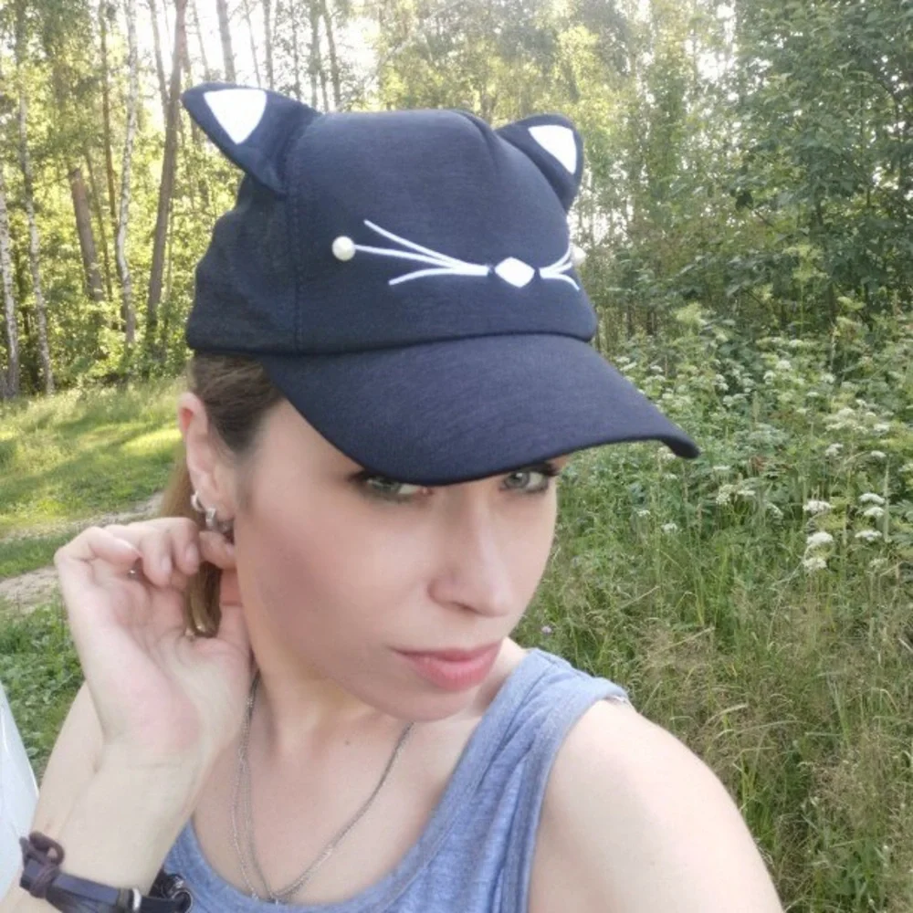 New Gentle Meow Women’s Black Baseball Cat Cap Hat With Whiskers & Ears Polar - Picture 10 of 16